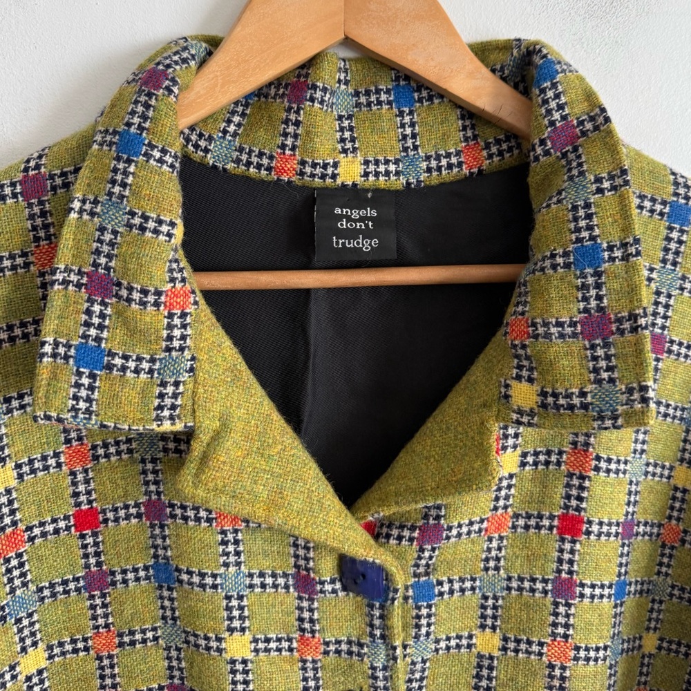 Ragamuffin Diffusion Wool Jacket Made in Scotland Green Plaid Artsy Button Front - Picture 2 of 7